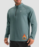 men's fleece quarter zip pullover long sleeve in heather beryl green - collar detail