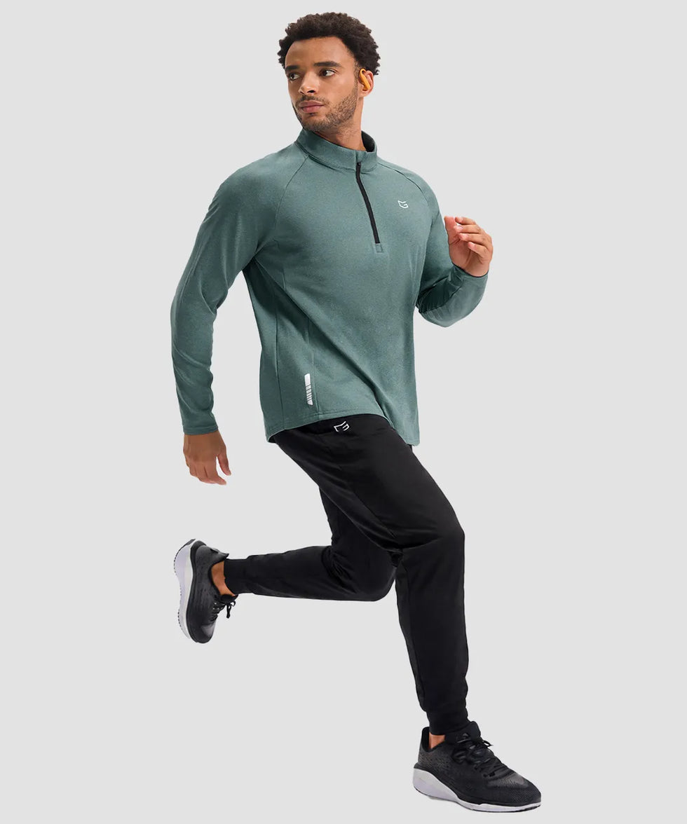 men's fleece quarter zip pullover long sleeve in heather beryl green - matching outfits view