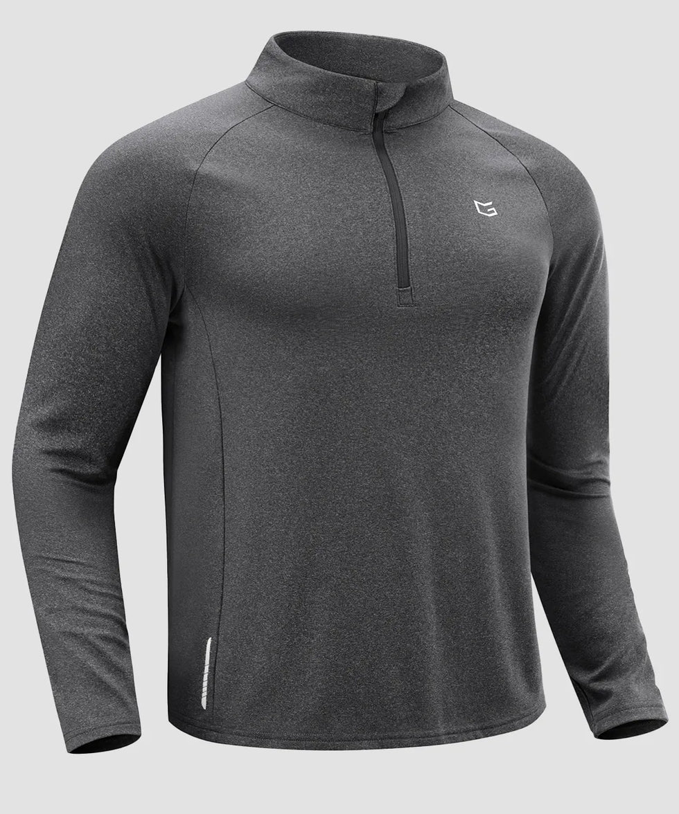 men's fleece quarter zip pullover long sleeve in heather dark gray - fabric detail
