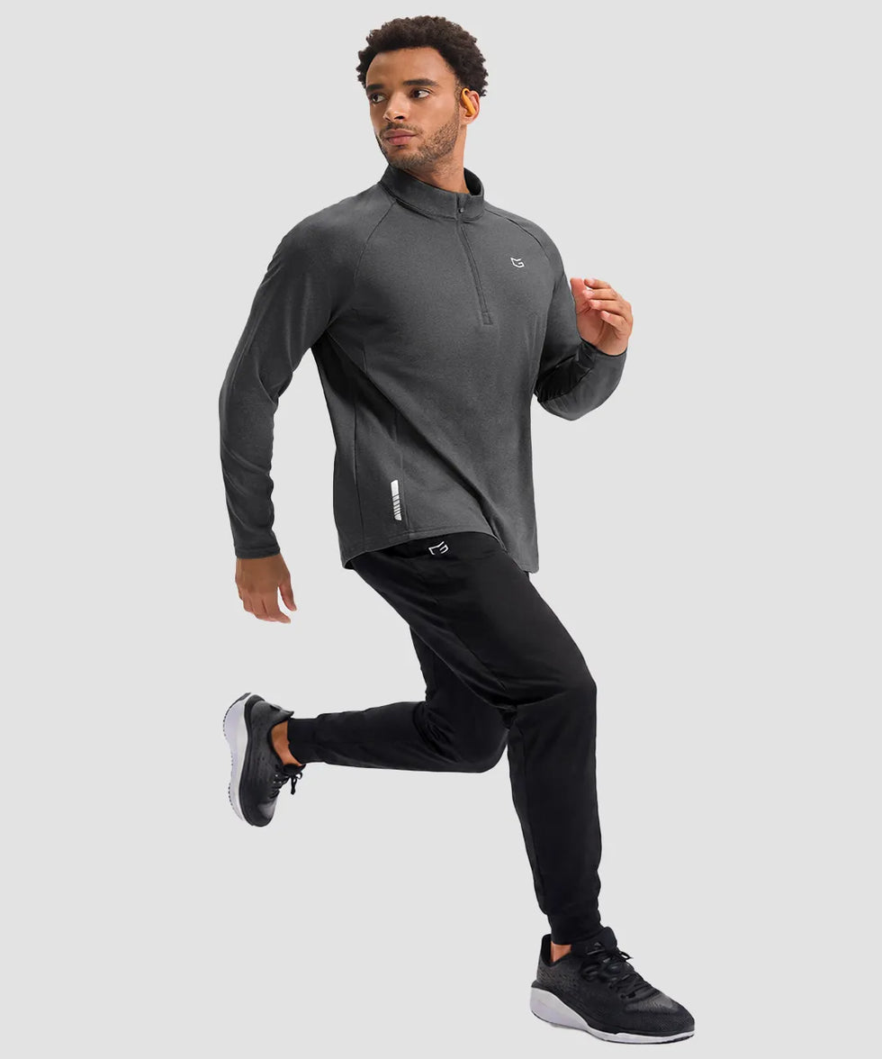 men's fleece quarter zip pullover long sleeve in heather dark gray - matching outfits view