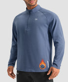 men's fleece quarter zip pullover long sleeve in heather dusty blue - collar detail