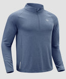 men's fleece quarter zip pullover long sleeve in heather dusty blue - fabric detail