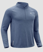 men's fleece quarter zip pullover long sleeve in heather dusty blue - fabric detail