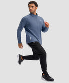men's fleece quarter zip pullover long sleeve in heather dusty blue - matching outfits view