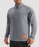 men's fleece quarter zip pullover long sleeve in heather light gray - collar detail