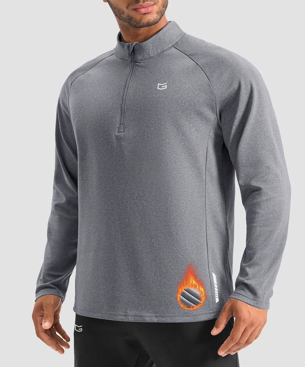 men's fleece quarter zip pullover long sleeve in heather light gray - collar detail