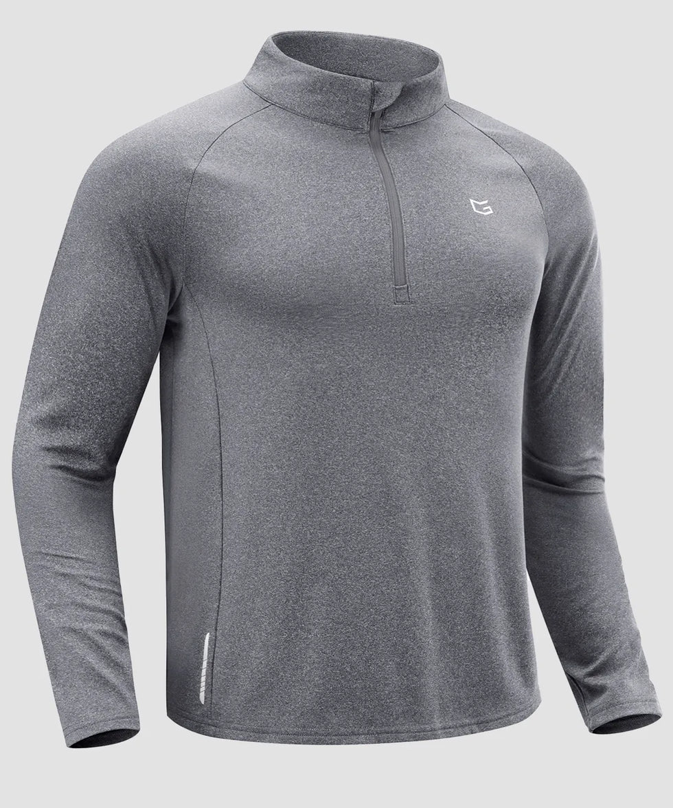 men's fleece quarter zip pullover long sleeve in heather light gray - fabric detail