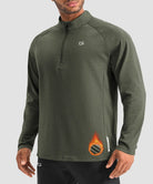 men's fleece quarter zip pullover long sleeve in heather olive - collar detail