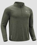 men's fleece quarter zip pullover long sleeve in heather olive - fabric detail