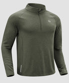 men's fleece quarter zip pullover long sleeve in heather olive - fabric detail