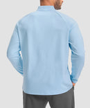men's fleece quarter zip pullover long sleeve in heather sky blue - back view