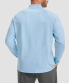 men's fleece quarter zip pullover long sleeve in heather sky blue - back view