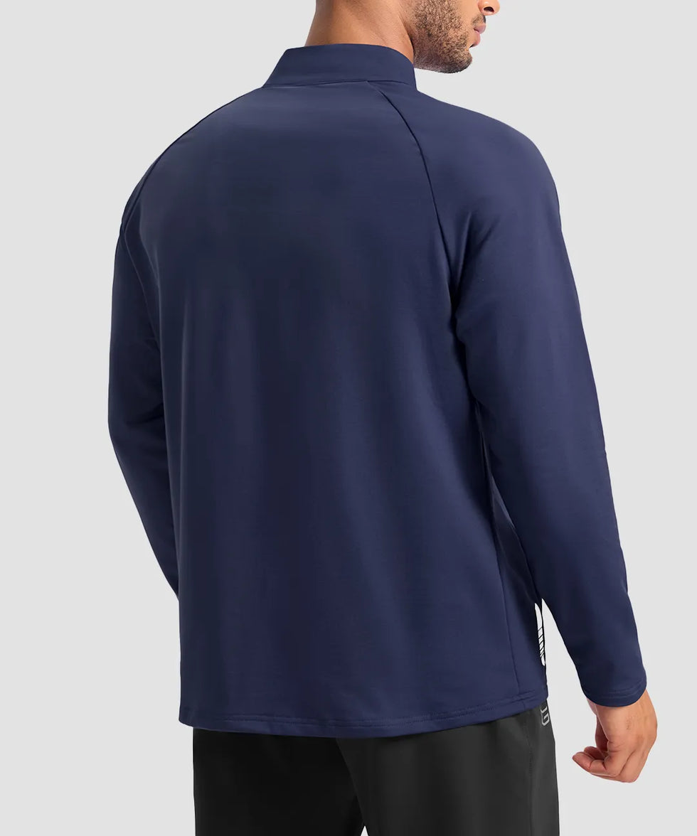 men's fleece quarter zip pullover long sleeve in navy - back view