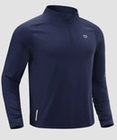 men's fleece quarter zip pullover long sleeve in navy - fabric detail