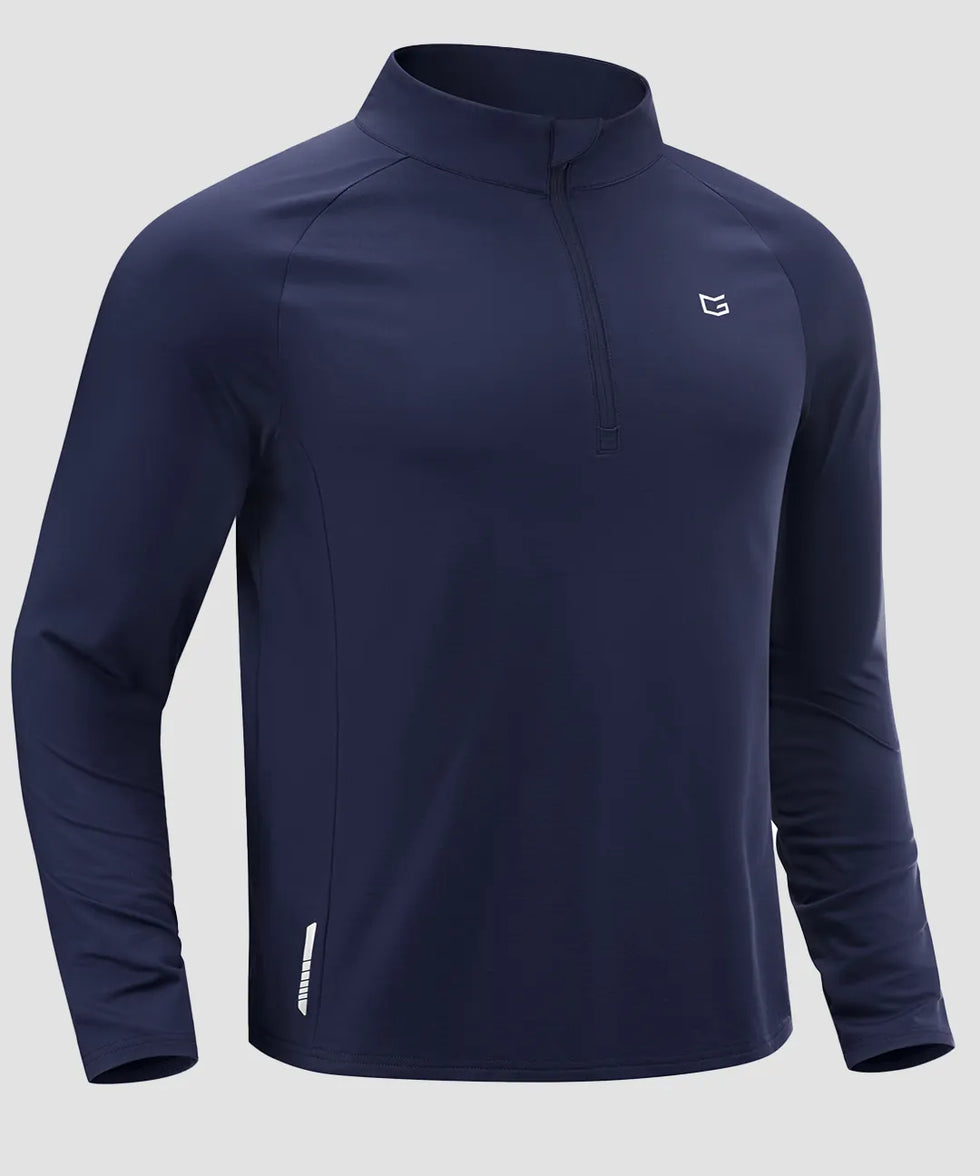 men's fleece quarter zip pullover long sleeve in navy - fabric detail