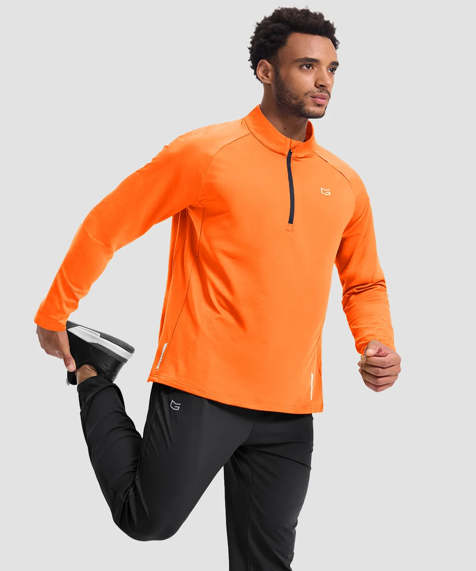 men's fleece quarter zip pullover long sleeve in orange - matching outfits view