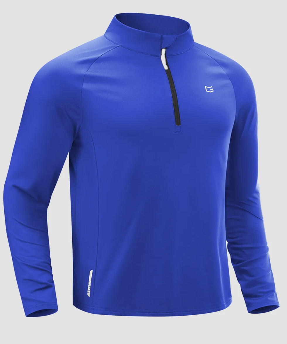 men's fleece quarter zip pullover long sleeve in royal blue - fabric detail