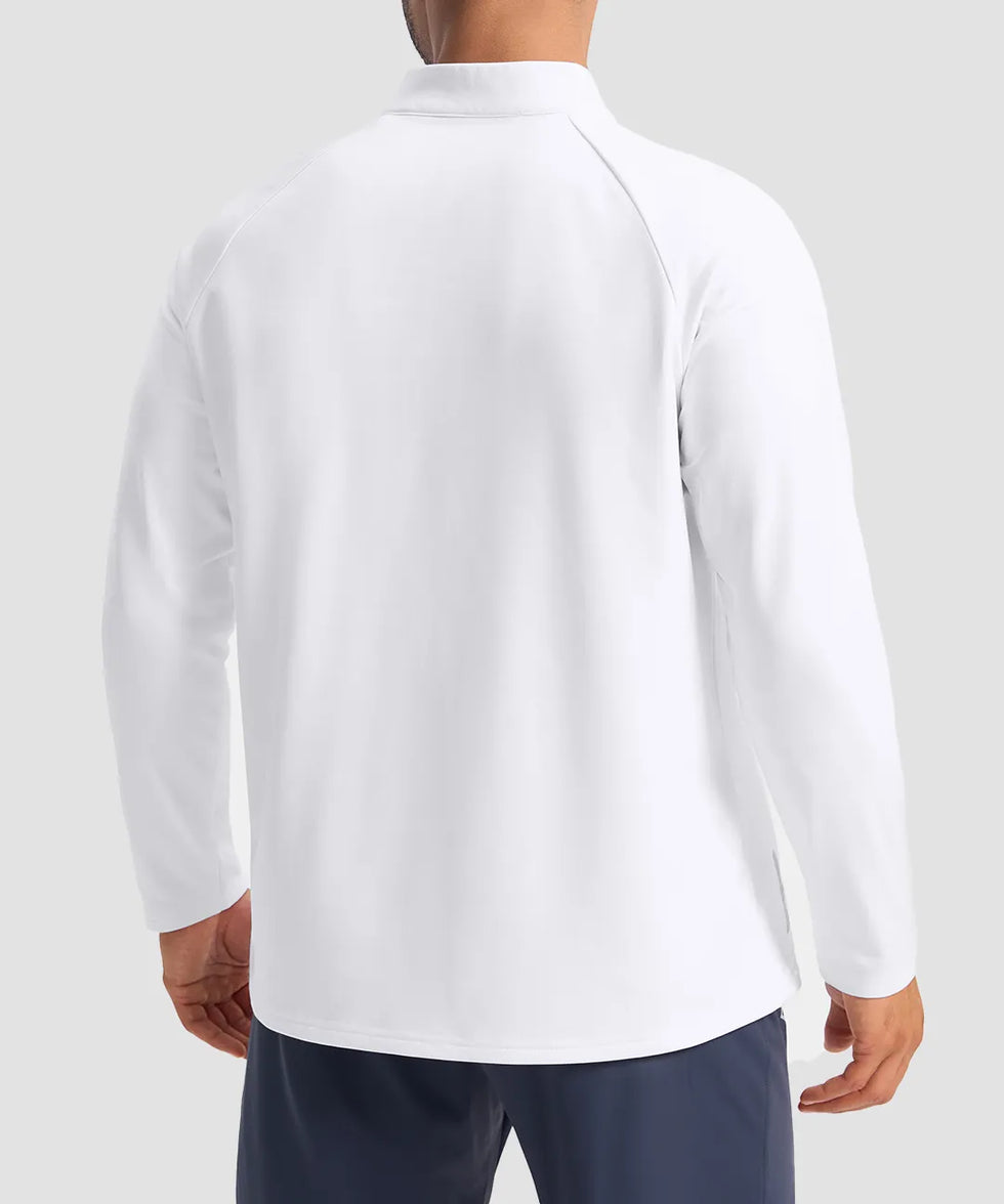 men's fleece quarter zip pullover long sleeve in white - back view