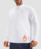 men's fleece quarter zip pullover long sleeve in white - collar detail