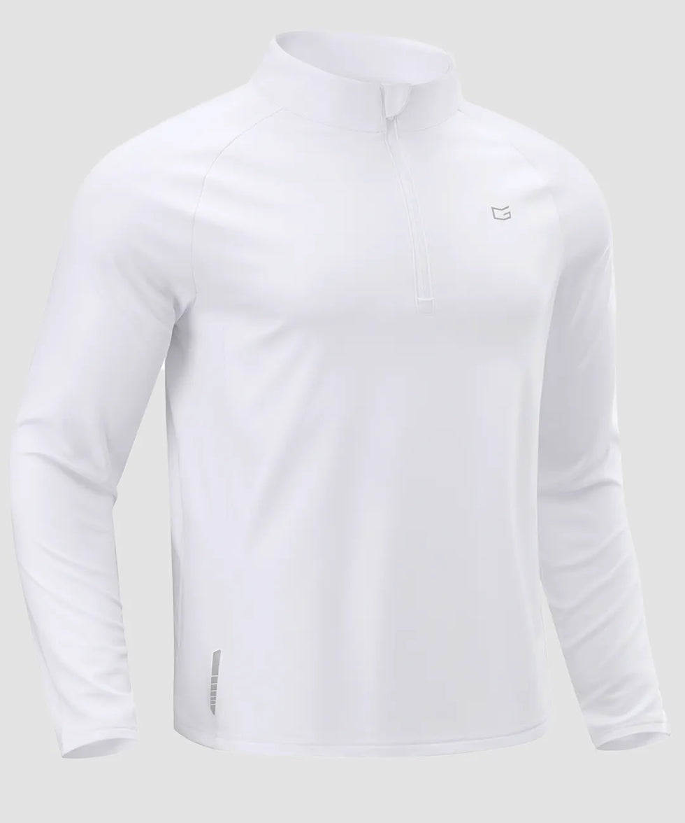 men's fleece quarter zip pullover long sleeve in white - fabric detail
