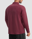men's fleece quarter zip pullover long sleeve in wine - back view