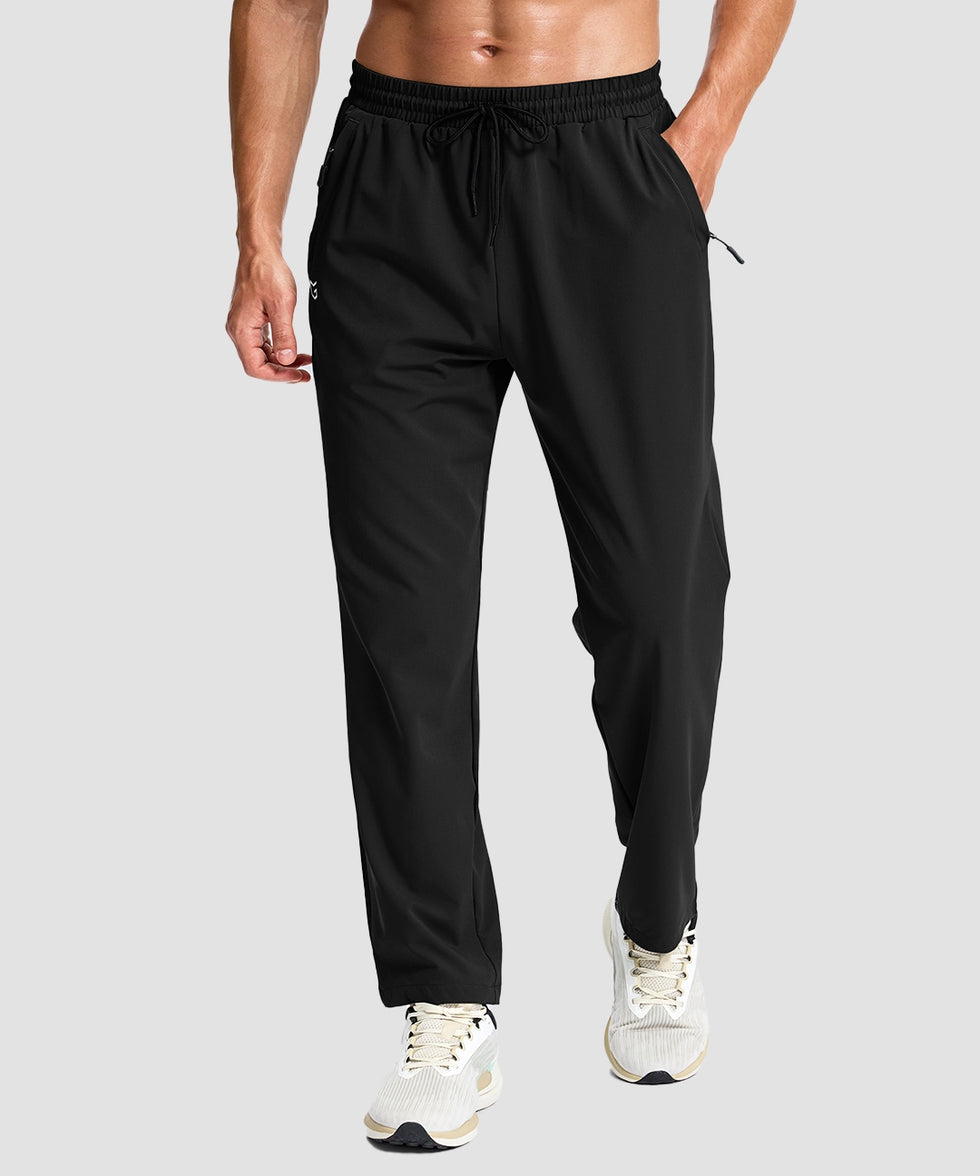 men's lightweight 3-pocket sweatpants in black - drawstring detail