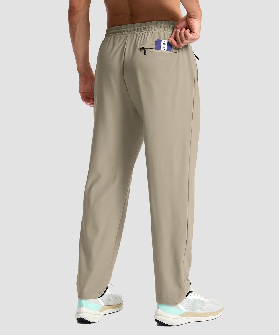 men's lightweight 3-pocket sweatpants in light khaki - back view