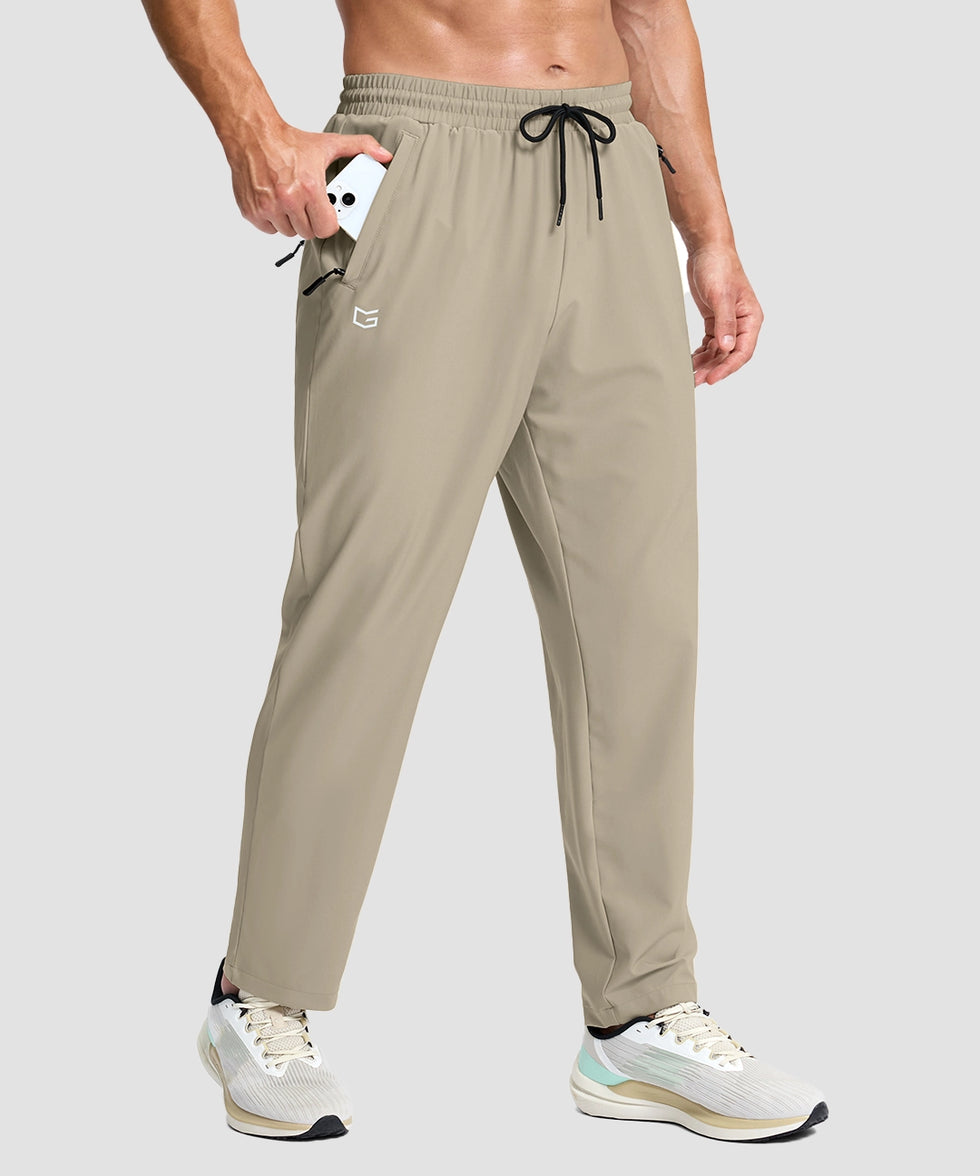 men's lightweight 3-pocket sweatpants in light khaki - pocket detail