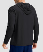 men's lightweight athletic no strings hoodie in black - back view