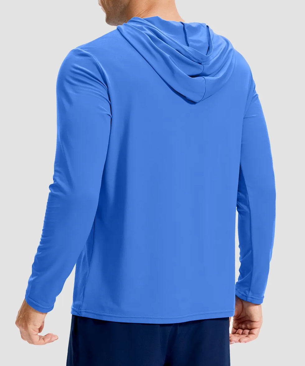 men's lightweight athletic no strings hoodie in dodger blue - back view
