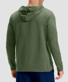 men's lightweight athletic no strings hoodie in heather olive - back view