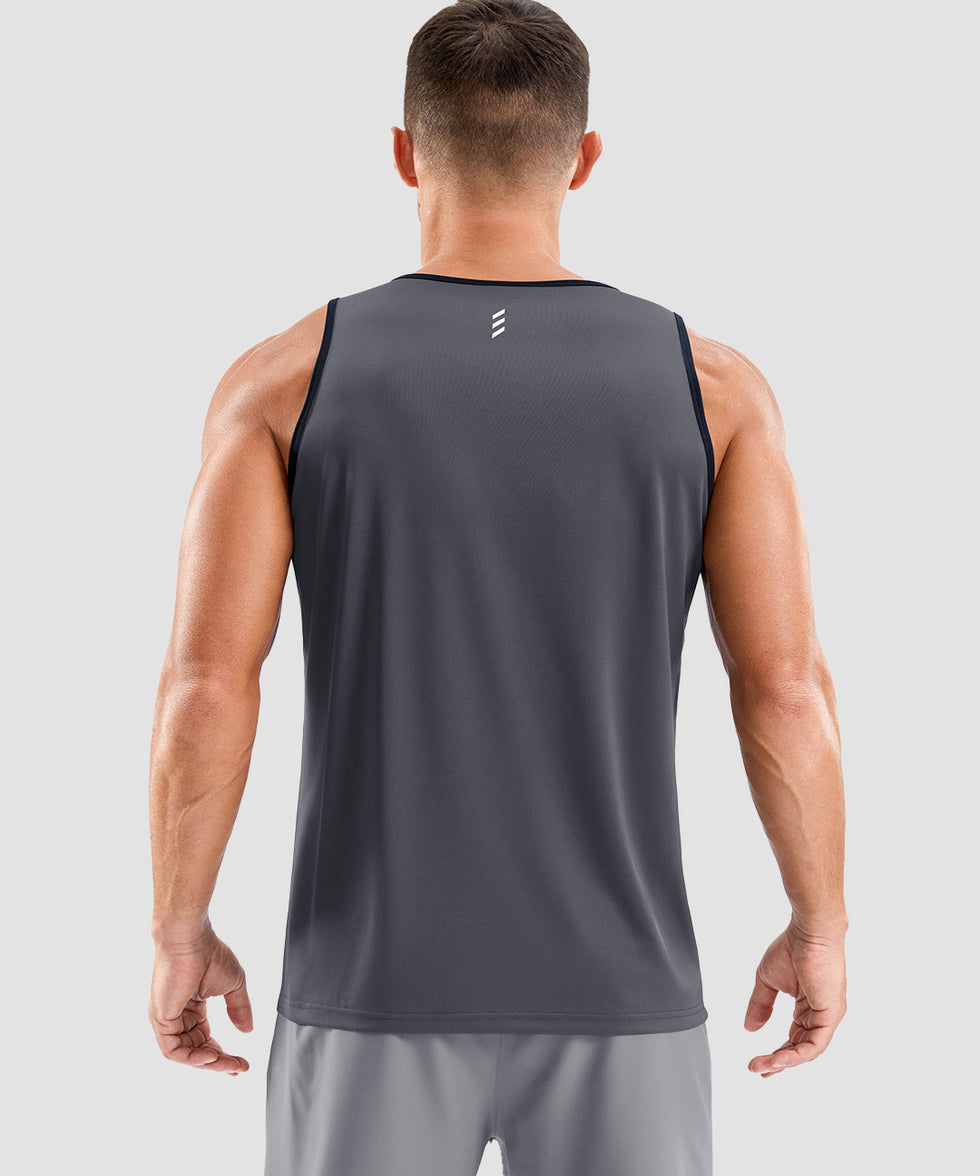 men's lightweight back reflective tank in dark gray - back view