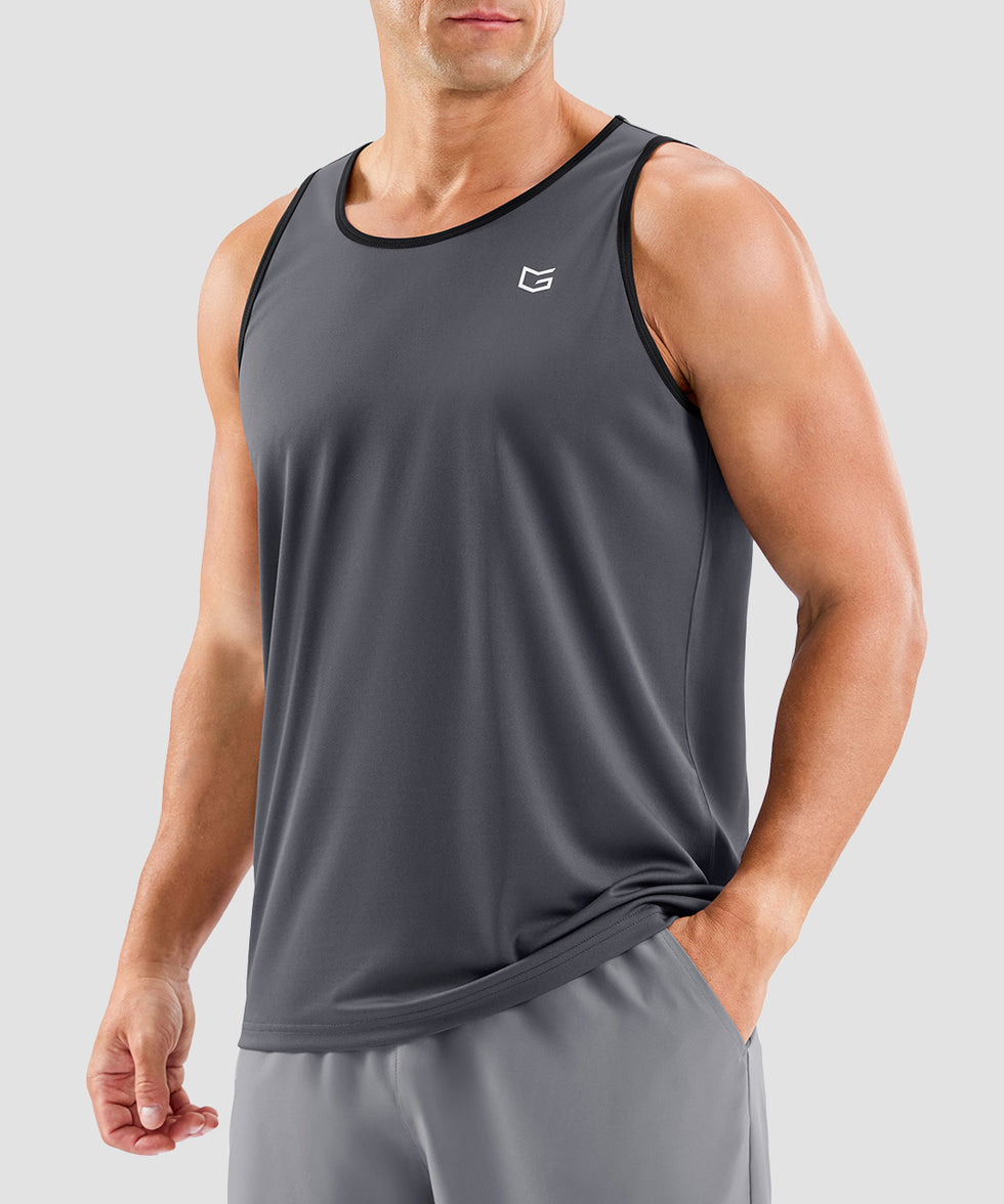 men's lightweight back reflective tank in dark gray - front view