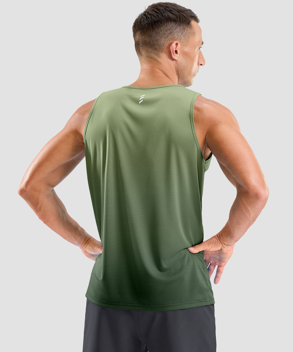 men's lightweight back reflective tank in gradient army green - back view