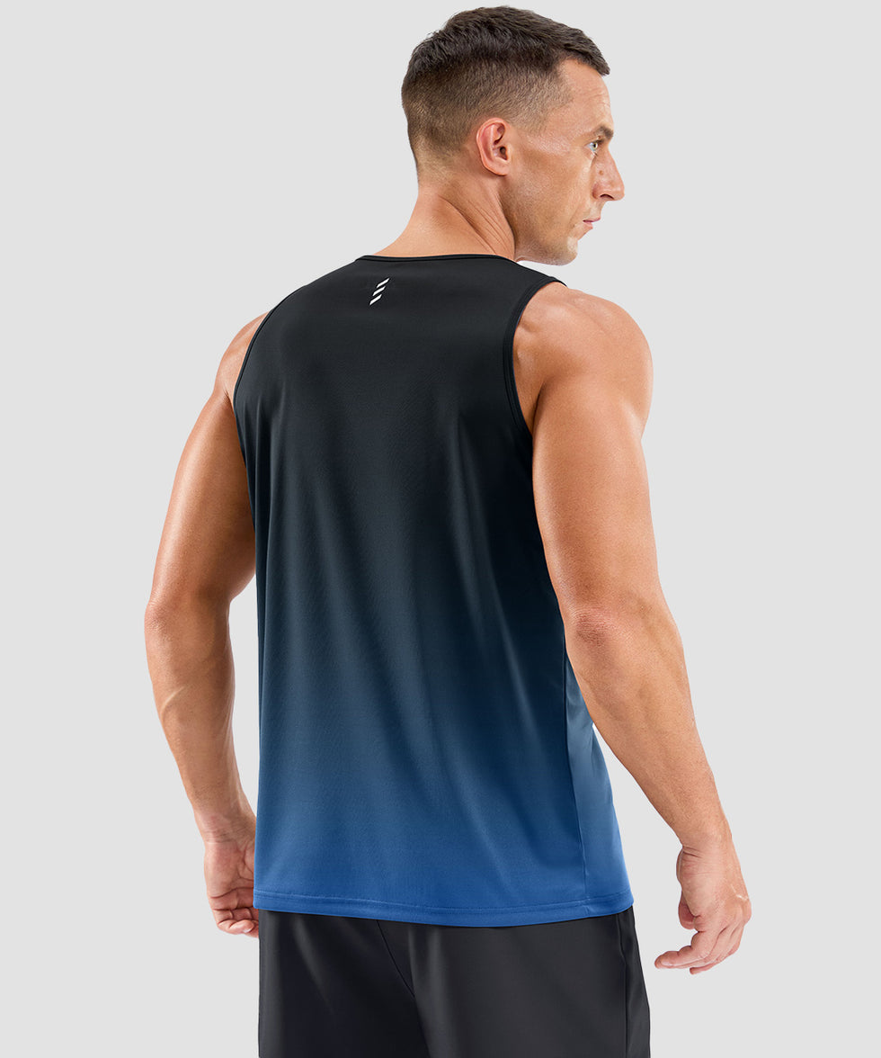 men's lightweight back reflective tank in gradient black blue - back view