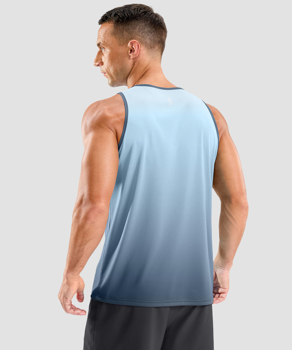 men's lightweight back reflective tank in gradient gray blue - back detail