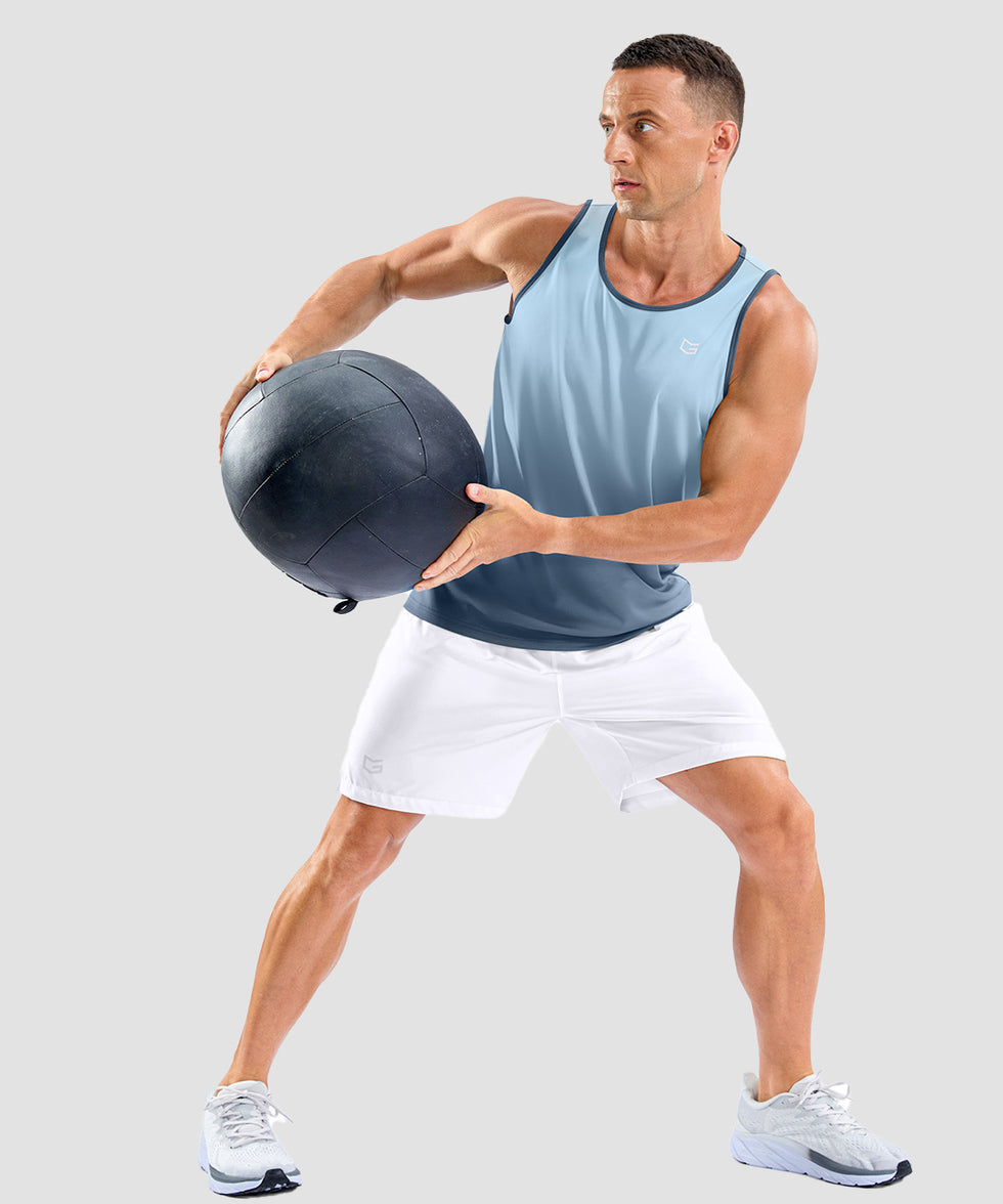 men's lightweight back reflective tank in gradient gray blue - matching outfits view