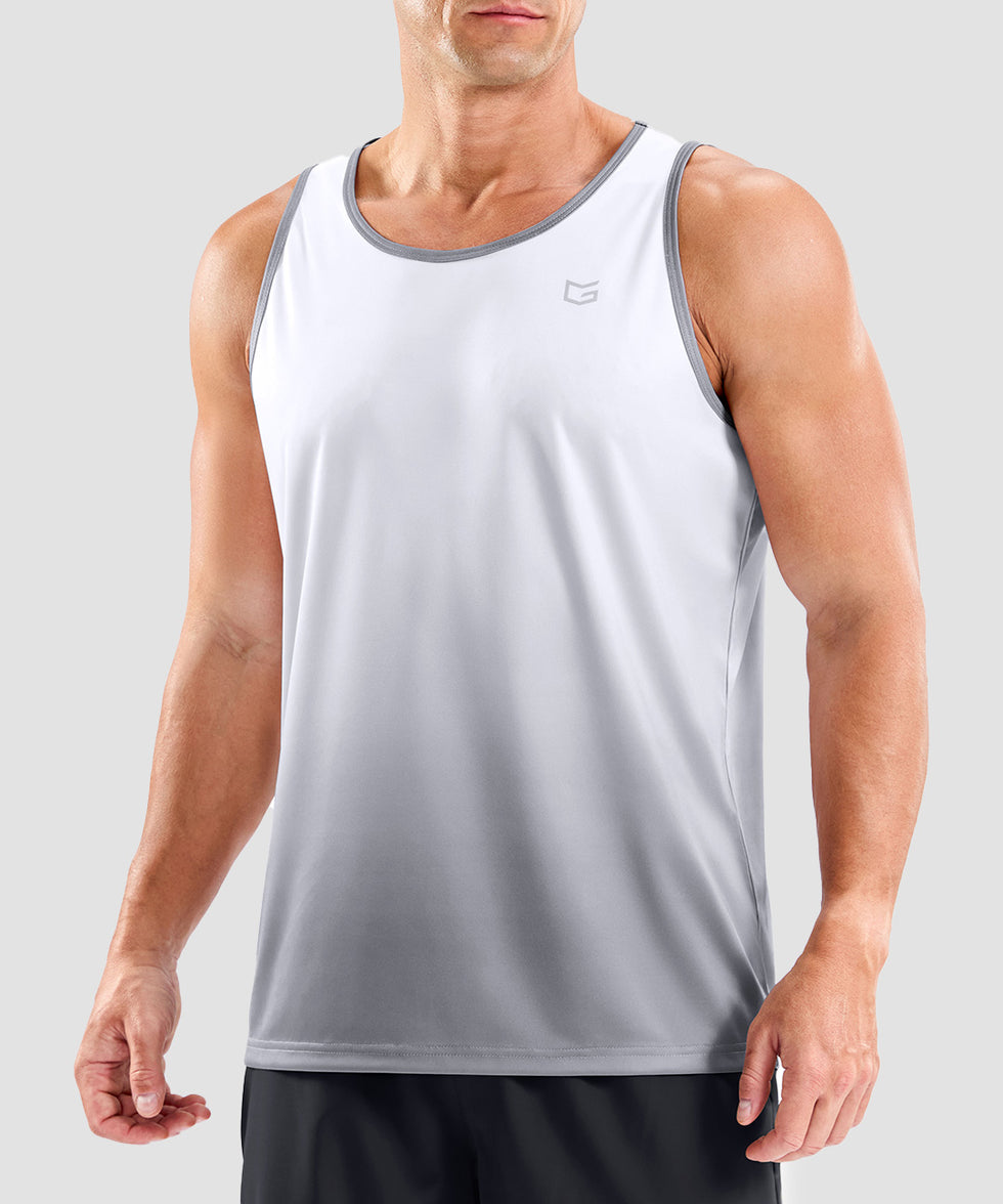 men's lightweight back reflective tank in gradient white gray - front view