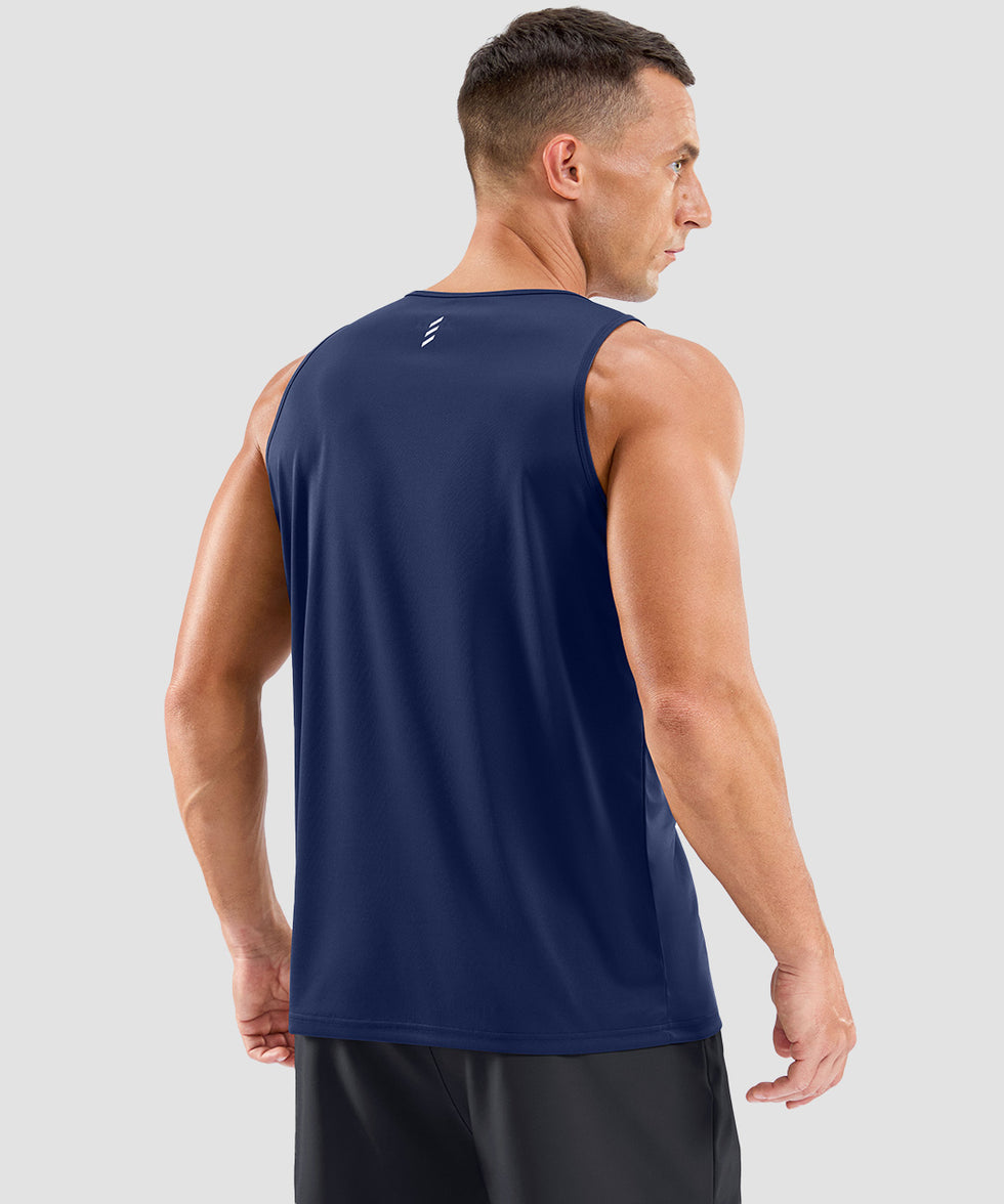 men's lightweight back reflective tank in navy - back view