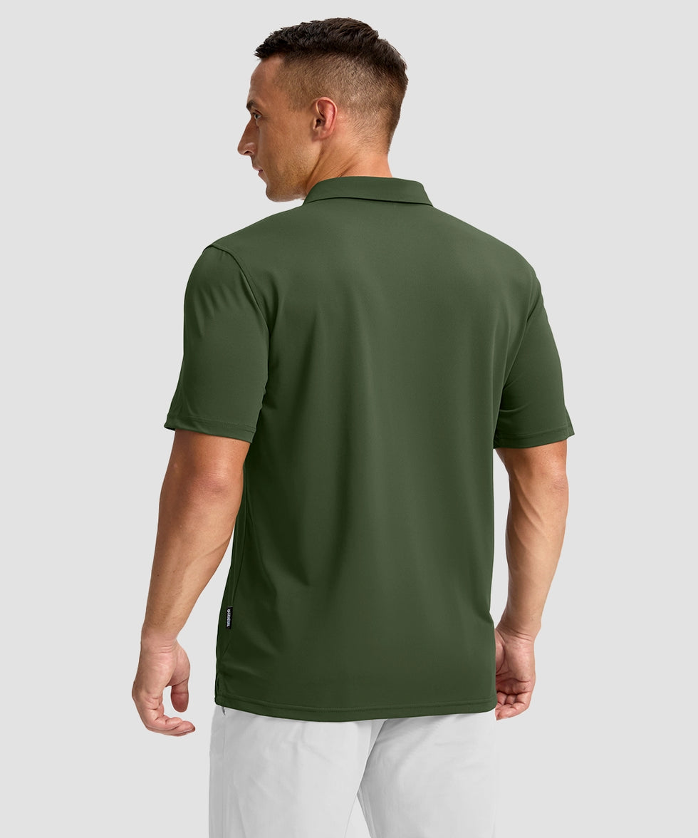 men's line print dry fit golf polo in army green - back view