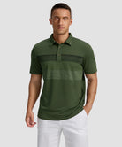 men's line print dry fit golf polo in army green - front view