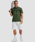 men's line print dry fit golf polo in army green - matching outfits view