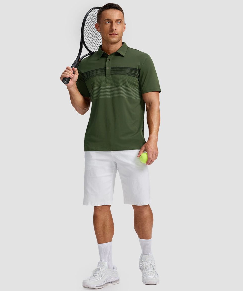 men's line print dry fit golf polo in army green - matching outfits view