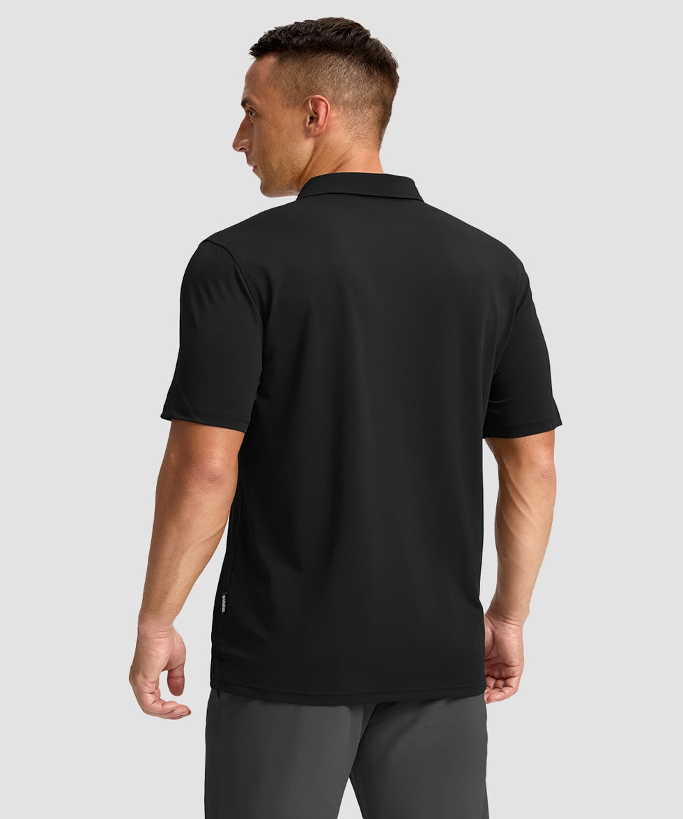 men's line print dry fit golf polo in black - back view