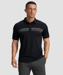 men's line print dry fit golf polo in black - front view
