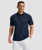 men's line print dry fit golf polo in navy lines - front view