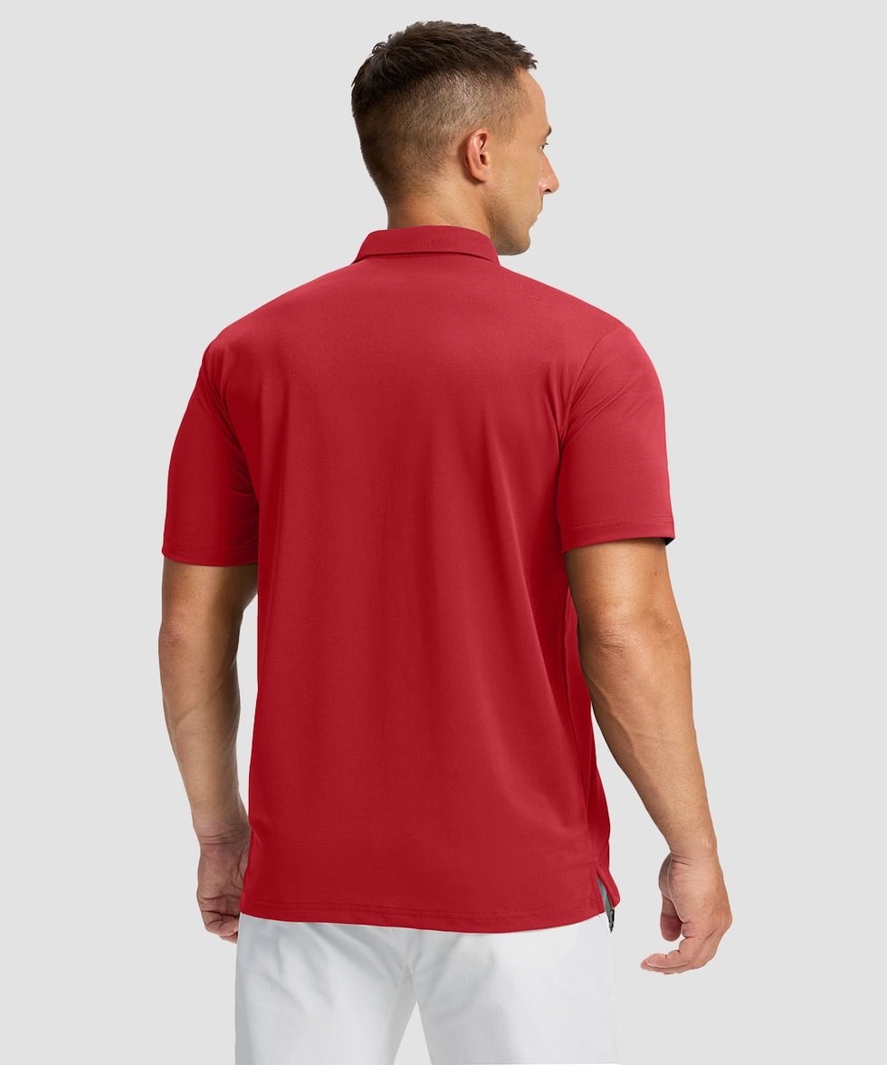 men's line print dry fit golf polo in red - back view