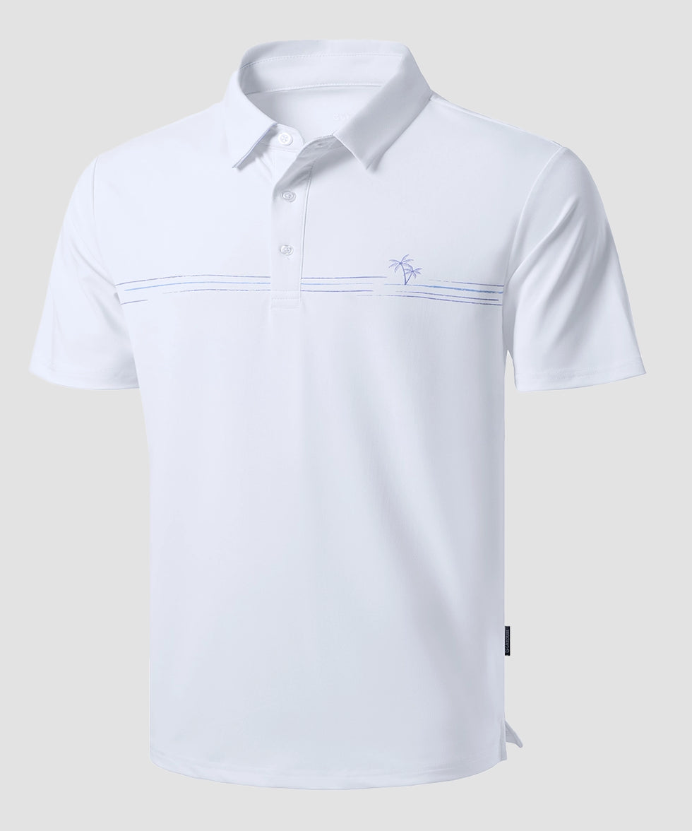 men's line print dry fit golf polo in white coco tree - fabric detail