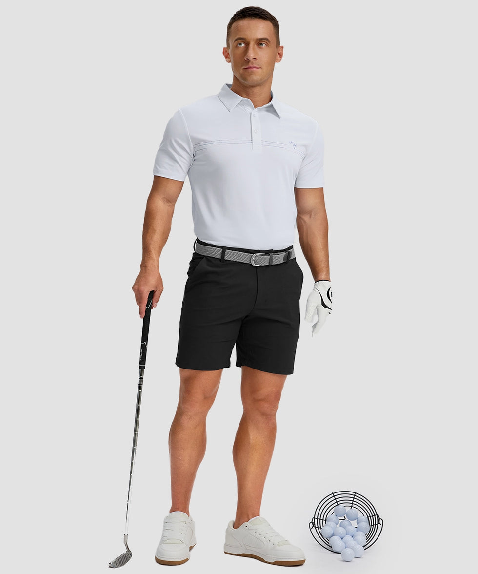 men's line print dry fit golf polo in white coco tree - matching outfits view