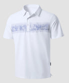 men's line print dry fit golf polo in white leaves - fabric detail